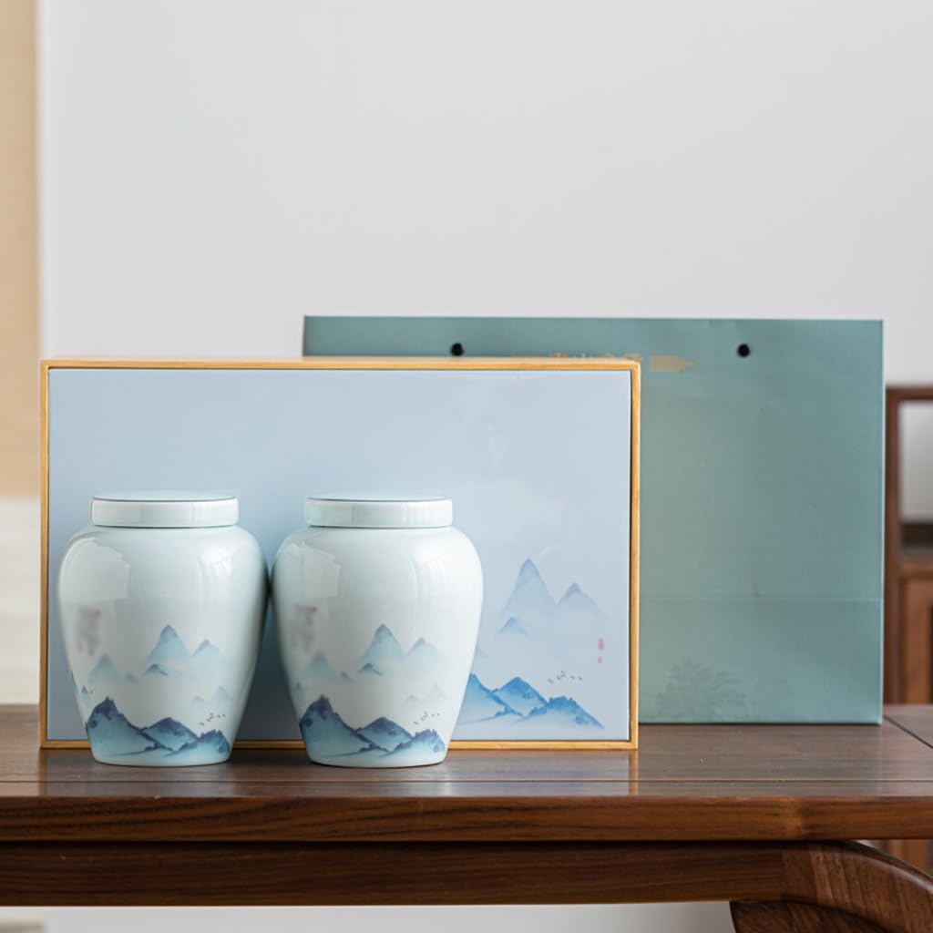 Ceramiczny pojemnik na herbatę małe puszki świeżej herbaty, zielona herbata i czarna herbata, obraz krajobrazowy puszki do przechowywania herbaty pojemnik na herbatę