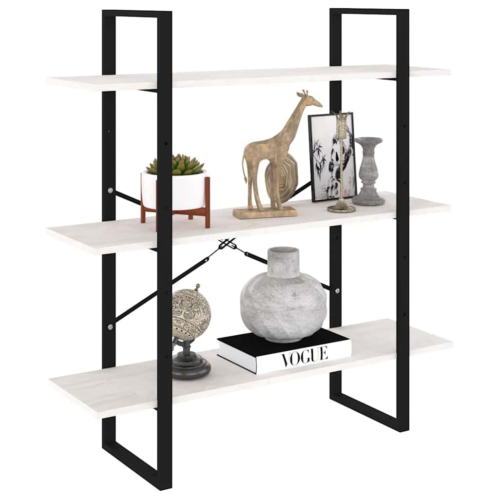 Bücherregal aus Massivholz Kiefer Weiß 100x30x105 cm, 3 Böden Standregal für Wohnzimmer, industrielles Design, robust und langlebig, einfache Reinigung mit feuchtem Tuch