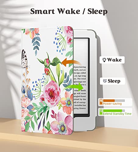 Image of MoKo Case for All-New 6 inch Kindle(11th Generation, 2024 /2022 Release) /(10th /8th Gen, 2019 /2016), Ultra Lightweight PU Shell Cover with Auto Wake /Sleep for Kindle 2024, Fragrant Flowers