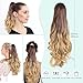 Neverland Beauty Ombre Ponytail Extensions Claw Clip, 22 Inch Curly Wave Gradient Claw Clip In Ponytail Hair Extensions Long Pony Tails Natural Brown to Golden Synthetic Hair piece for Women Girls