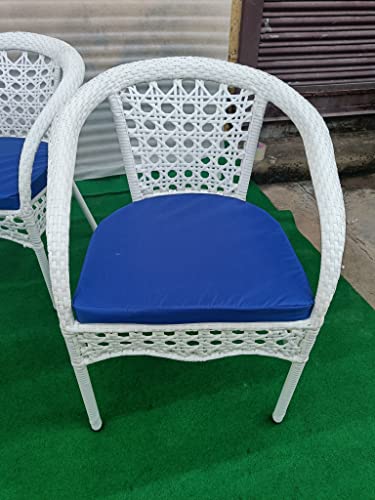 Image of Anaya Decor D-12 Chairs Table Set 4+1 Wicker Patio Furniture Sets 4 Chair and 1 Table with Cushions for Garden Balcony Bedroom Powder Coated Frame Uv Protected Wicker (White+Blue)