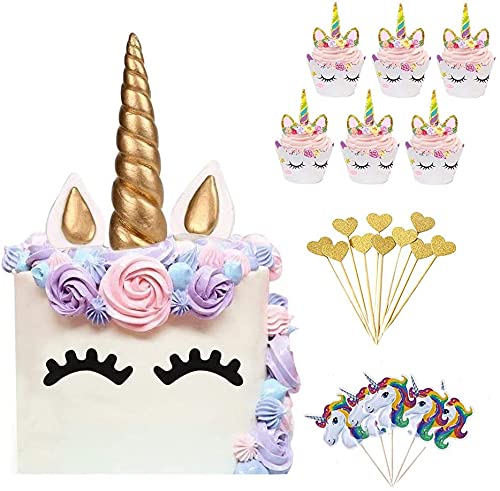 63 Pcs Unicorn Birthday Cake Topper Set, Unicorn Cupcake Topper, Party Supplies Cake Decorations para Niños Niñas Regalo Unicornio Decoraciones de Fiesta de Cumpleaños Cover