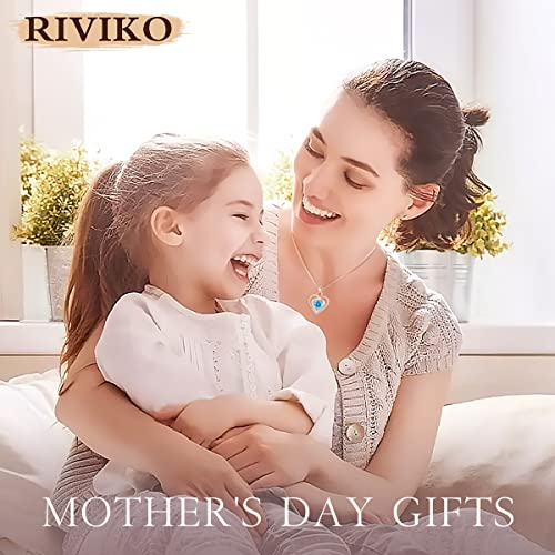 Riviko Heart Birthstone Pendant Necklace For Women 925 Sterling Silver Zirconia Rose Gold Plated March Necklaces Christmas Valentine's Day Mothers Day Jewelry Gifts For Girls Mother Wife #TOP2