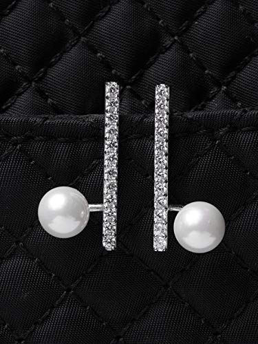 Image of CLARA 925 Sterling Silver Pearl Earrings Gift for Women & Girls | Swiss Zirconia | Screw Back | Minimal Daily Wear | Platinum Plated