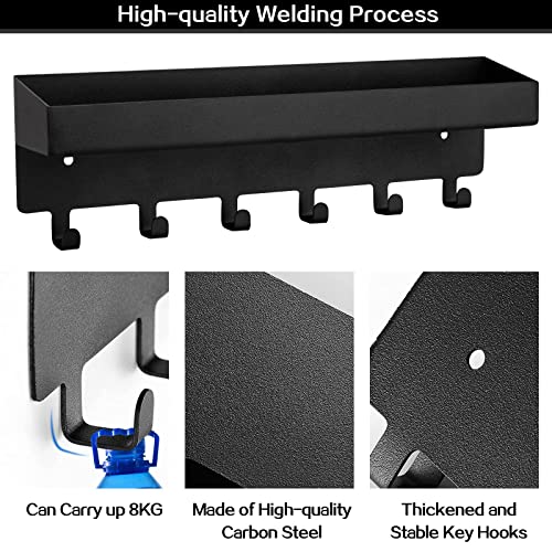 KingAcc-Key-Holder-for-Wall-Decorative-Wall-Mounted-Key-and-Mail-Organizer-Adhesive-Key-Rack-with-Tray-for-Entryway-Hallway-Kitchen-Farmhouse-Metal-Key-Hanger-with-6-Key-HooksBlack