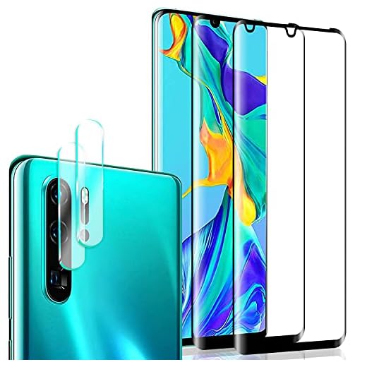 WHJJK [2+2] pièces Protecteur D'écran Compatible avec Huawei P30 Pro, Verre Trempé et Protecteurs D'objectif de Caméra - Prise en Charge du Déverrouillage par Empreinte Digitale - pour Huawei P30Pro
