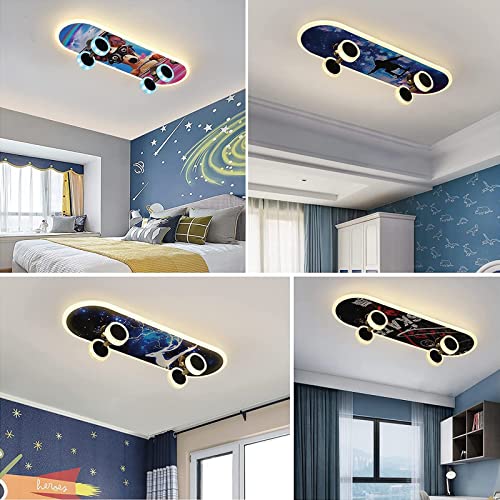 Skateboard Ceiling Light, Led Kids Ceiling Lamp Cartoon Lamp Nursery Lamps Design Acrylic Lampshade Ceiling Lamp Dimmable With Remote Control Rgb Girls Boys Room Hanging Lights,E #TOP6