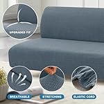 H.VERSAILTEX 100% Waterproof Stretch Futon Slipcover Armless Sofa Cover Furniture Protector Without Armrests Slipcover Soft with Elastic Bottom for Kids, Spandex Jacquard Small Checks, Stone Blue - Image 5