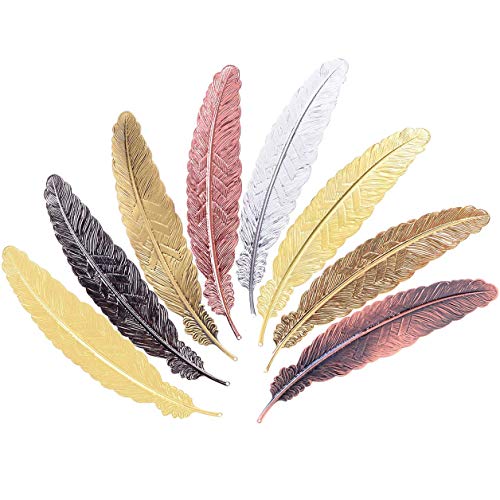 Onwon 8 Pieces Metal Feather Bookmarks Assorted Vintage Feather Shape Book Marker Feather Ornament Metal Bookmark, Simple Elegant and Thin, Gifts for Book Lovers