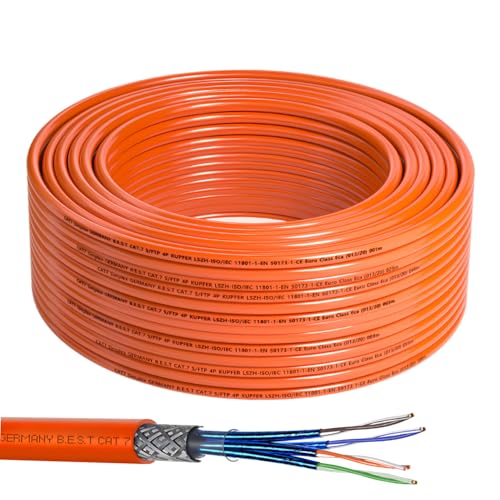 Germany B.e.s.t CAT 7 15M Simplex Netzwerkkabel Verlegekabel Kupfer LAN Kabel Ethernetkabel S/FTP 10 Gbit/s Kat 7 reines Kupfer Datenkabel PoE+ LSZH Datenkabel