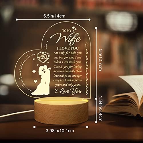 Valentines Gifts for Wife Night Light, Wife Birthday Gifts from Husband, Romantic I Love You Gifts for Christmas Wedding Anniversary, Acrylic Night Light USB Power Supply with Wooden Stand