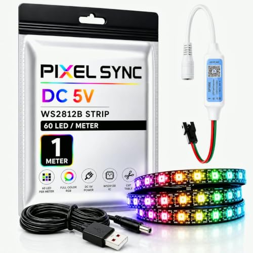 Image of WS2812B RGB Pixel Strip Kit 1 Meter, 60 LEDs /Meter with SP621E Controller, Programmable Addressable LED Strip, DIY IoT, STEM, Maker & Electronics Projects (1 Meter, with SP621E)