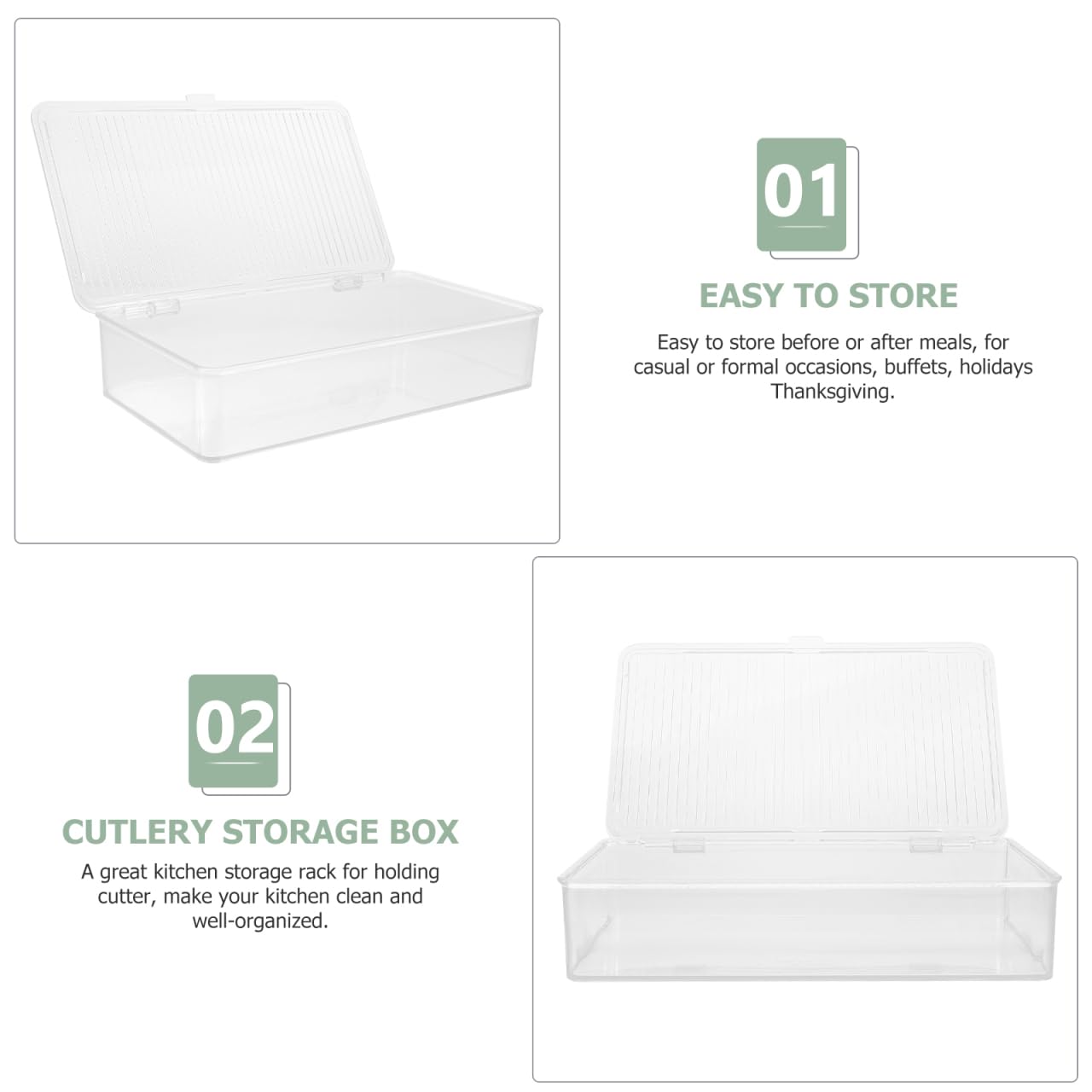 HOMSFOU Bandeja de cubiertos con tapa, organizador de cajones de cocina de plástico transparente, cesta de cubiertos, soporte de utensilios, contenedor de almacenamiento para palillos, cucharas,