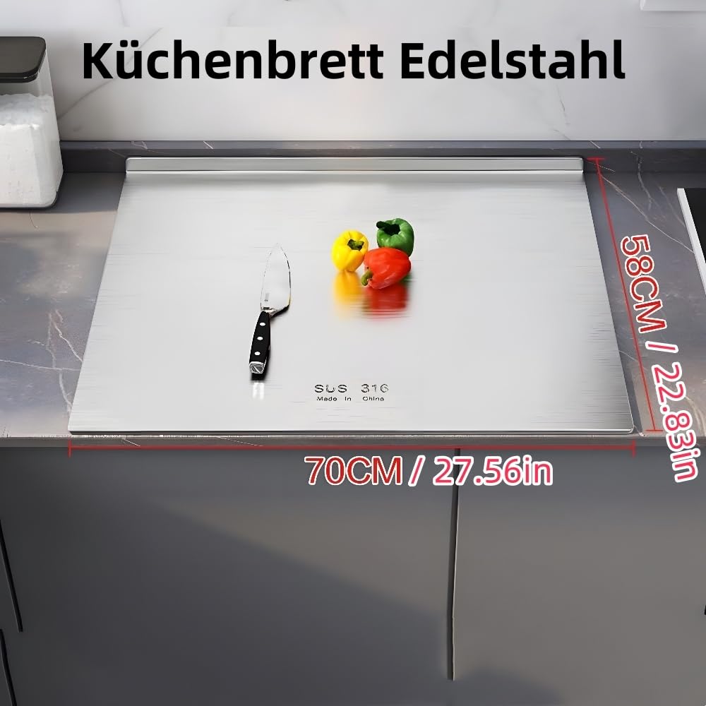 Schneidebrett 316 Edelstahl,Edelstahl Arbeitsplatte aus Verschiedene Größen,Cutting Board,Schneidebrett Groß,Frühstücksbrettchen für Küche,Bar,Restaurants (70 * 58cm)
