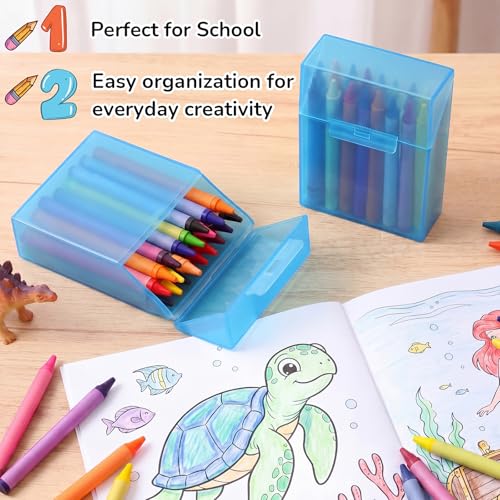 Image of Clabby 4 Pcs Clear Plastic Crayon Boxes Hold 24 Count, Blue