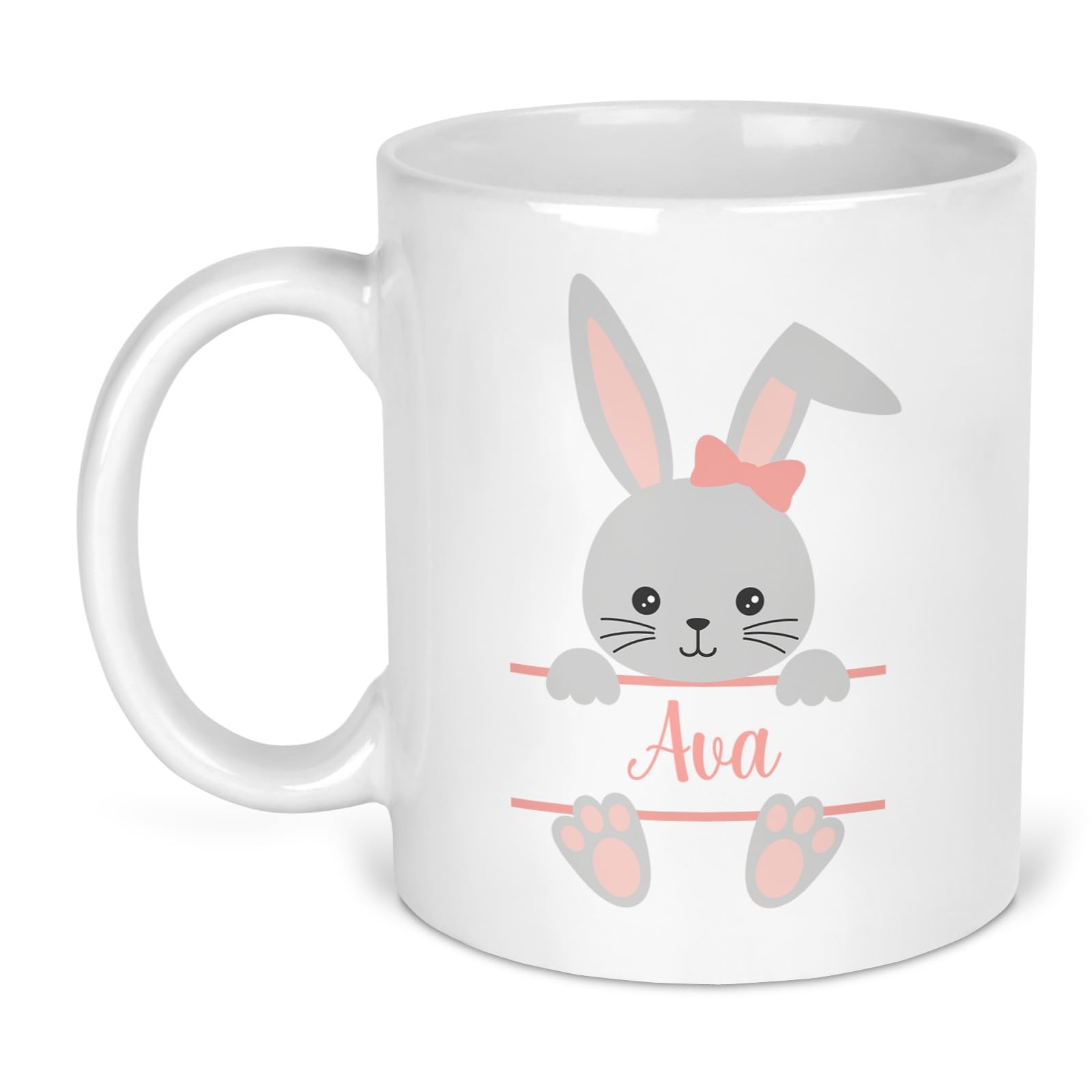 Personalised Easter Bunny Ceramic Mug 11 oz Cute Rabbit Design Kids Name Cup Pink or Blue (Ceramic, Pink)