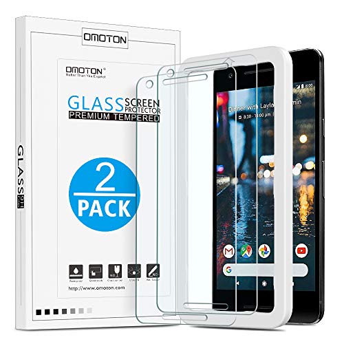 OMOTON [2 Pack] Screen Protector for Google Pixel 2, Tempered Glass/Alignment Frame/Scratch Resistant, Not Full Coverage
