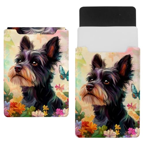 Funda para portátil de 35 x 25,9 cm con diseño de flores y perro holandés
