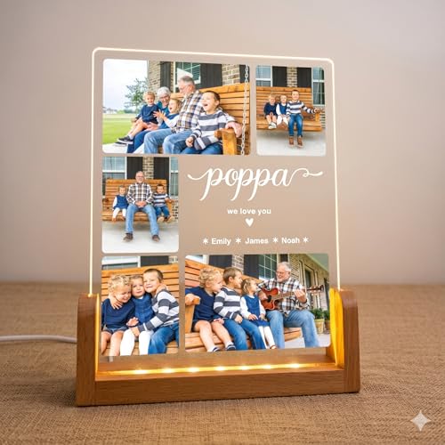 Image of Personalized Father's Day LED Lamp, Custom Dad Photo Collage Acrylic Night Light (Design 1)