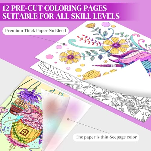 Image of Adult Coloring Book with 24 Dual Tip Colors Markers, 12 Pcs Premium Coloring Pages & 2 Pcs Wooden Photo Frames & 24 Colors Markers, Mindfulness Art-Painting-Kits Gifts for Women - Flowers