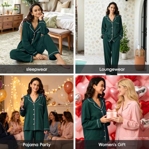 Image of BESTOUCH Womens Pajama Sets: 100% Cotton Muslin Linen Feel | Button Soft Comfy Breathable Classic Sleep Pjs 2 Piece