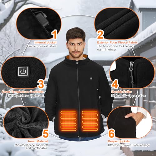 TOUVE Beheizte Jacke, Polarfleece-Heizjacke Beheizbare Weste Heated Jack für Damen Herren, Prämie Beheizbare Jacke, 3 Einstellbar Temperatur Elektrischer Beheizte Weste(Enthält keine Powerbank)