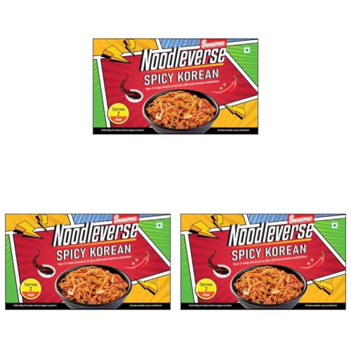 Image of Sausome Noodleverse Spicy Korean | DIY Gourmet Noodle Kit | Sweet, Spicy & Umami Korean-Style Stir Fry | Ready in 10 Mins | Serves 2| Hot & Flavor-Packed | 370g (Pack of 3)