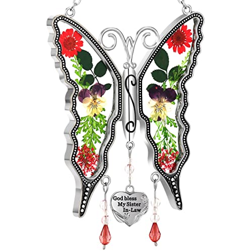 Ky&Bosam Suncatcher Butterfly Gifts For Sister God Bless My Sister-In-Law Stained Glass Hanging Fow Window Wind Chime Ornament For Window Gifts Sister Mother`s Day Valentine’s Day Birthday Christmas #TOP18