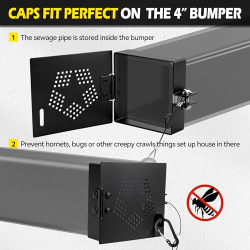 Image of Aluminum RV Bumper End Cap - 2PCS Camper Bumper End Caps Fits for 4 inch Square Travel Trailer Bumpers, Secure Sewer Hose Storage, Rv Weather-Resistant Accessories for Outside