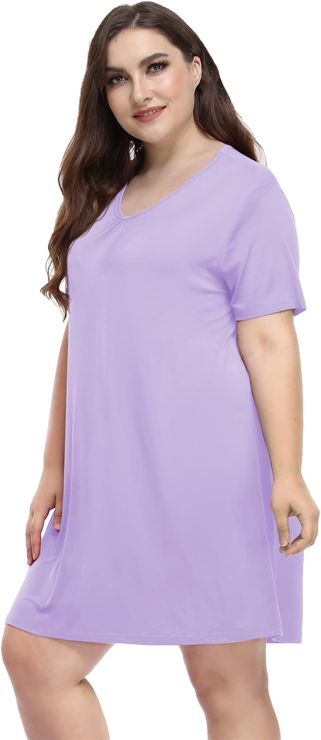 MissNina Women's Plus Size Nightgowns Soft Plus Size Sleep Shirt Night Shirt Sleep Dress V Neck Modal Sleepwear - Image 2