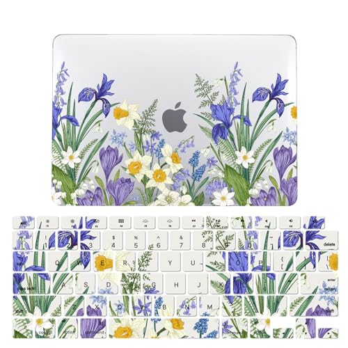Coque rigide JZ MacBook Air 15 M2 A2941 finition Premium transparente fleurie