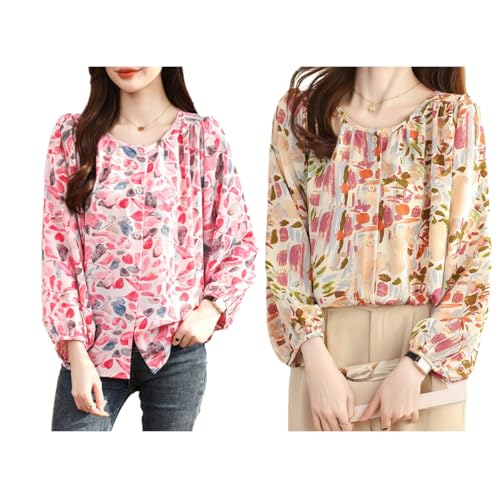 Image of TOPLOT Women's Shirt Top | Elegant Floral and Artistic Prints for a Stylish Look | Long Puffed Sleeves for a Trendy Touch | Stylish Available in Pack of 2 (5233)