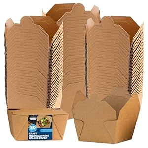 Paper To Go Boxes for Food [50 Pack – 30 Oz], Cardboard Take Out Food Containers Boxes | Kraft Fold Takeout Small Disposable Lunch Box Packaging, Chinese Take Home Away Containers Catering Deliveries