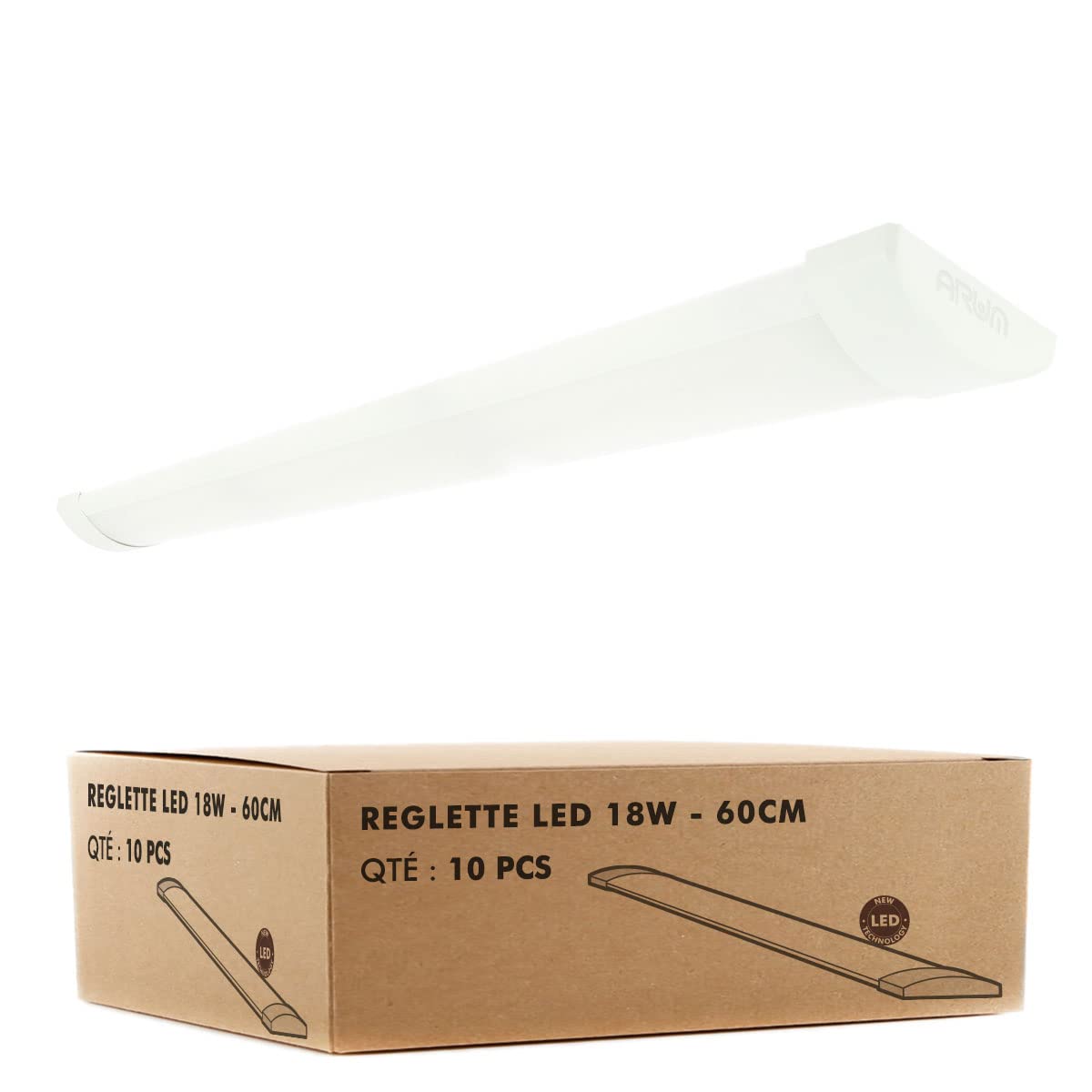 Arum Lot de 10 Réglette LED Extra-plate LINE 60 cm - 16W Blanc Naturel 4000K IP40 Intérieur. Tube LED T8 Intégré