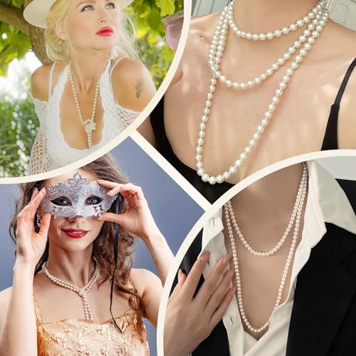 59" Long Pearl Necklace, Faux Long Pearl Necklaces for Women, Vintage Elegant Long Pearls, Pearl Necklace Long for Wedding Party 1920s Gatsby Costume Jewelry3