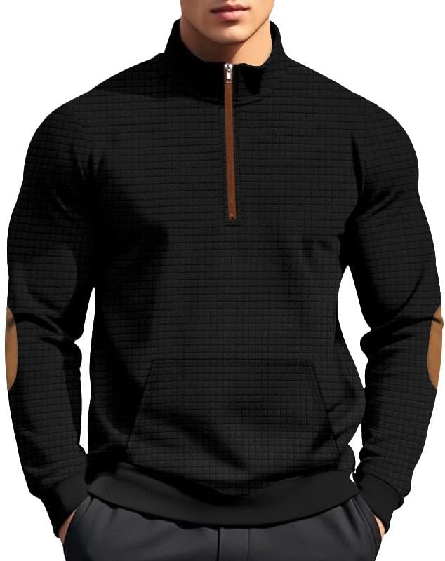 Men's Waffle Sweatshirt - Autumn Winter Quarter Zip Loose Fit Pullover for Vacation Daily Life - Image 2