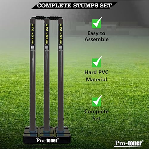 Image of Protoner Cricket Set with Wooden Bat, Stumps and Ball, Sports Kit for Kids and Adults (Adults)