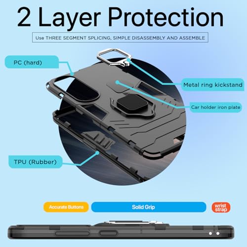 Image of Pikkme Oppo Reno 10 Pro Plus 5G Back Cover | D5 Tough Armor Bumper | 360 Protection Case | Ring Holder Stand Case for Oppo Reno 10 Pro Plus 5G (Black)