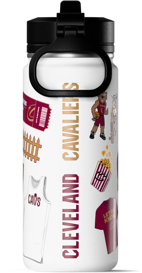 Image of Hydrapeak NBA Officially Licensed Cleveland Cavaliers 20oz Insulated Water Bottle with Straw Lid & Carry Handle, Leak-Proof Stainless-Steel Game Experience Sports Bottle for Kids, School, Camp
