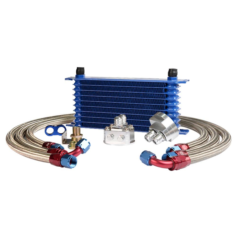 10 Row AN10 Engine Oil Cooler Relocation Kit Filter Adapter + SS Line Hose