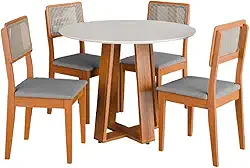 Conjunto Sala de Jantar Mesa Athenas Redonda 4 Cadeiras Santiago Madeirado/Cinza