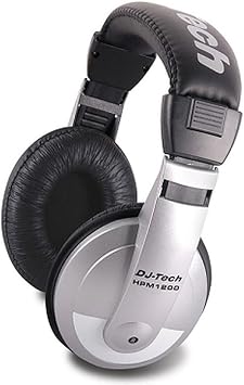 DJ Tech HPM1200 Multi-Purpose Headphones with 100-18kHz Ultra-Wide Frequency Response and 1/8" TRS Stereo Jack Plus 1/4" TRS Adaptor, 32 Ohms Impedance