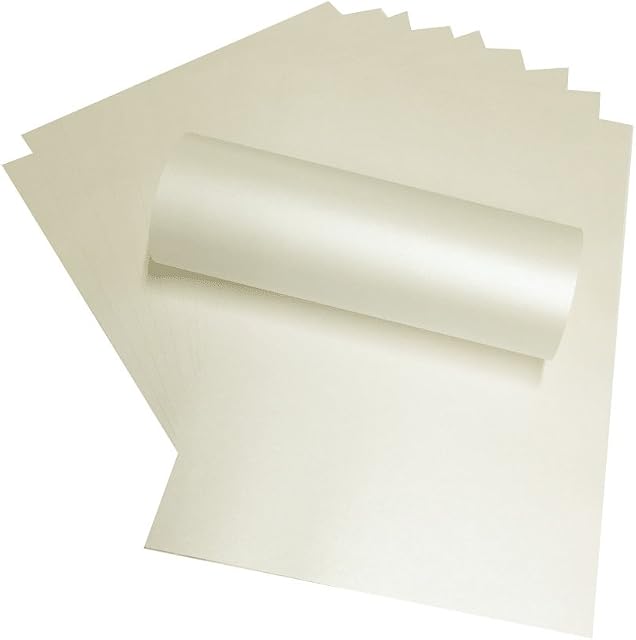 10 x A4 Pale Ivory Quarzo Pearlescent Shimmer Paper 120gsm Double Sided Suitable for Inkjet and Laser Printers