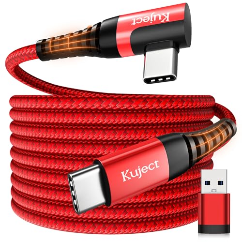 Kuject Link Cable 20FT Compatible for Quest 3S/3, Quest 2/Pro, Pico 4, Nylon Braided Accessories for Rift S/Steam VR Games, USB 3.0 Type C to C High Speed Data Transfer Cord for Gaming PC, Red
