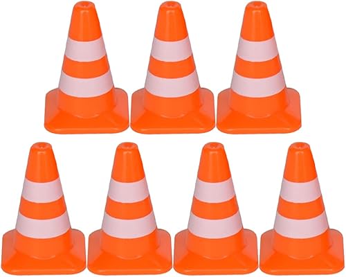 Toddmomy Mini conos de tráfico, 7 unidades, pequeños conos de construcción, mini conos de tráfico de plástico, pequeños conos de tráfico, señales de