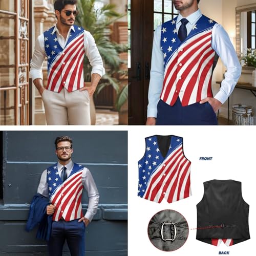 Men's 2 Piece Suit One Button Regular Fit Blazer V-Neck Suit Vest Set, Size S-4XL4