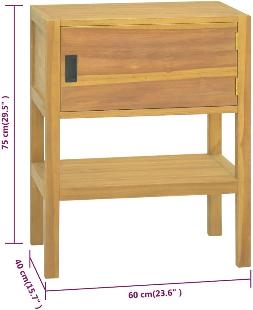 Bathroom Cabinet Solid Teak Wood Natural Finish Medium Size Wall Mount Storage Cabinet with One Door and Shelf for Indoor Bathroom Storage and Organization