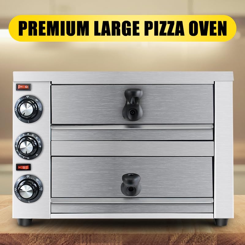 Horno de pizza de mesa de 2 niveles - Acero inoxidable comercial eléctrico interior con temporizador para el hogar y restaurante 9