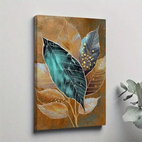 Toile murale 2D déco moderne tableau abstrait feuilles dorées 21x30
