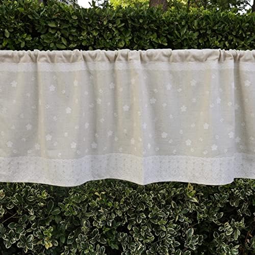 ArtisticHome Linen Cafe Short Tier Curtains, Small Natural Cotton Light Filter Handmade Crochet Hollow Kitchen Curtain Valance 24" Drop Beige Half Window Treatment Rod Pocket for Bedroom, Living Room